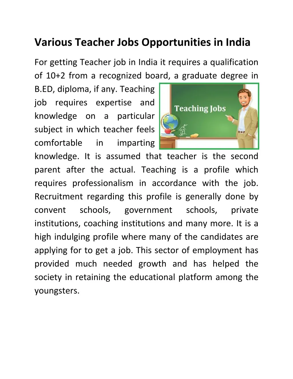 various teacher jobs opportunities in india