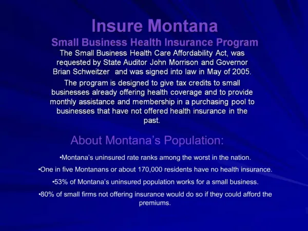 Insure Montana Small Business Health Insurance Program