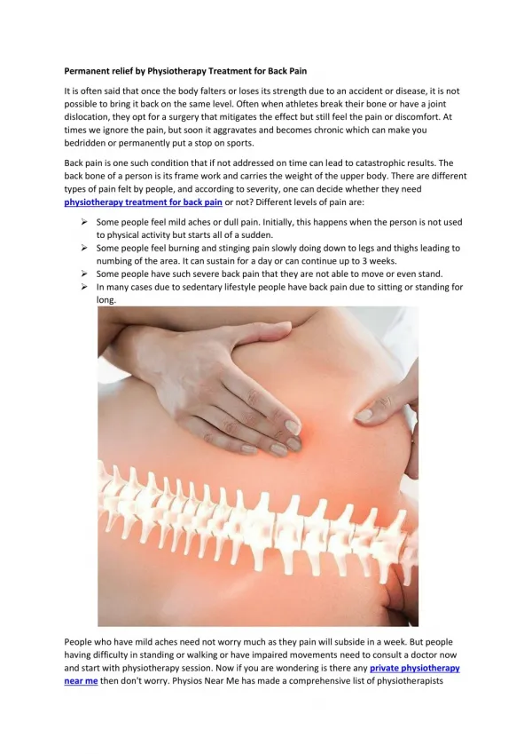 Permanent relief Physiotherapy Treatment for Back Pain in Uk