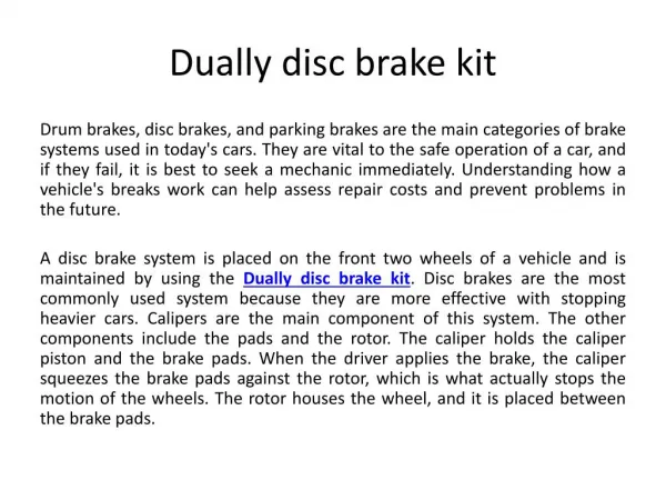 Dually disc brake kit