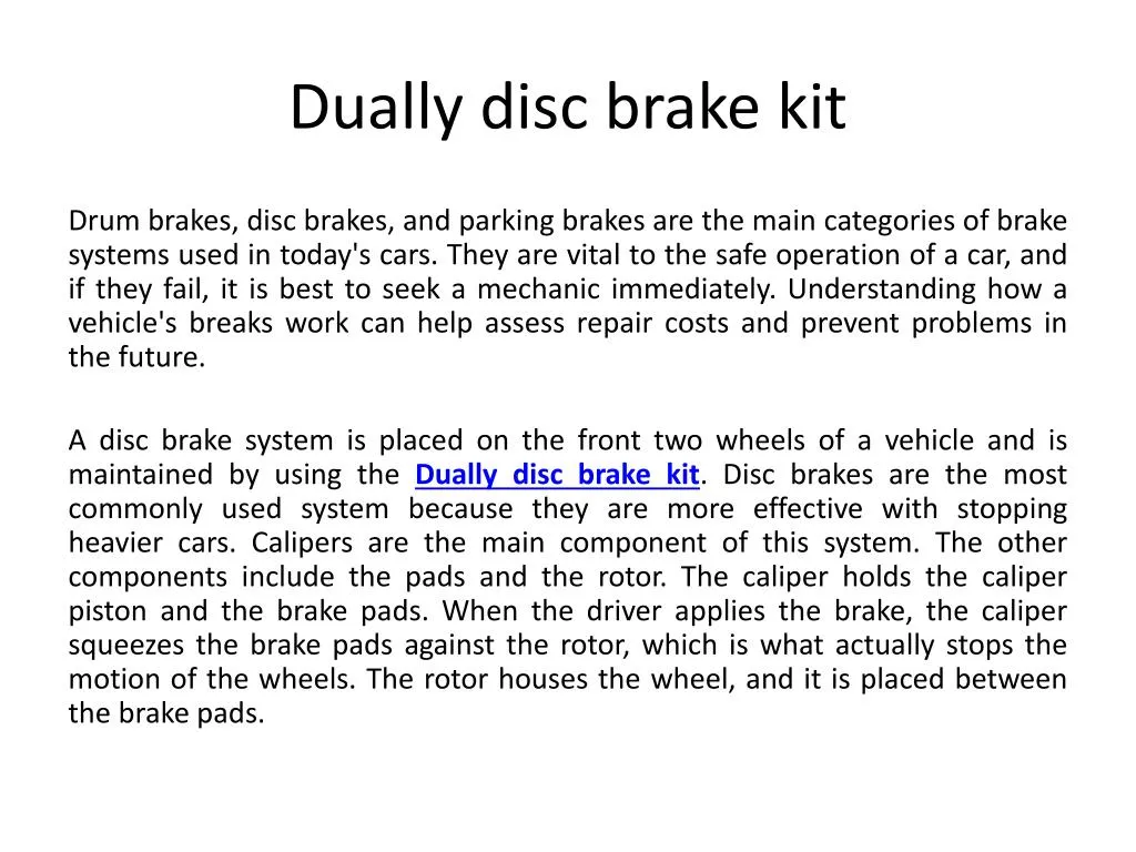 dually disc brake kit