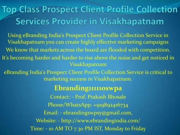 Top Class Prospect Client Profile Collection Services Provider in Visakhapatnam
