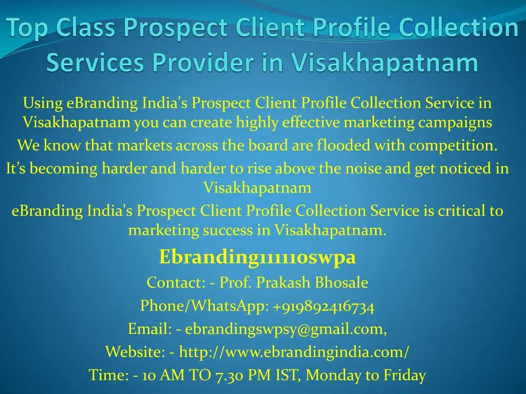 top class prospect client profile collection services provider in visakhapatnam