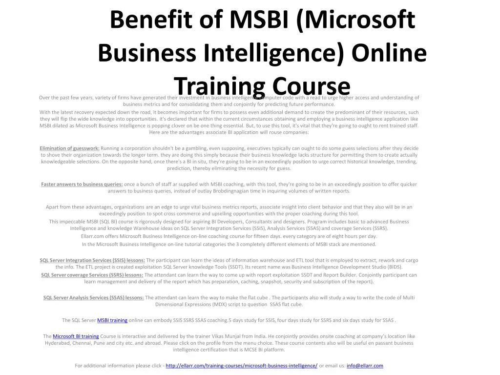 benefit of msbi microsoft business intelligence online training course