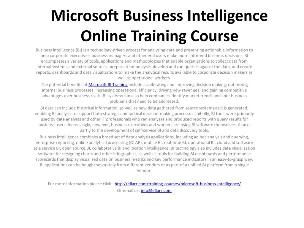 microsoft business intelligence online training course