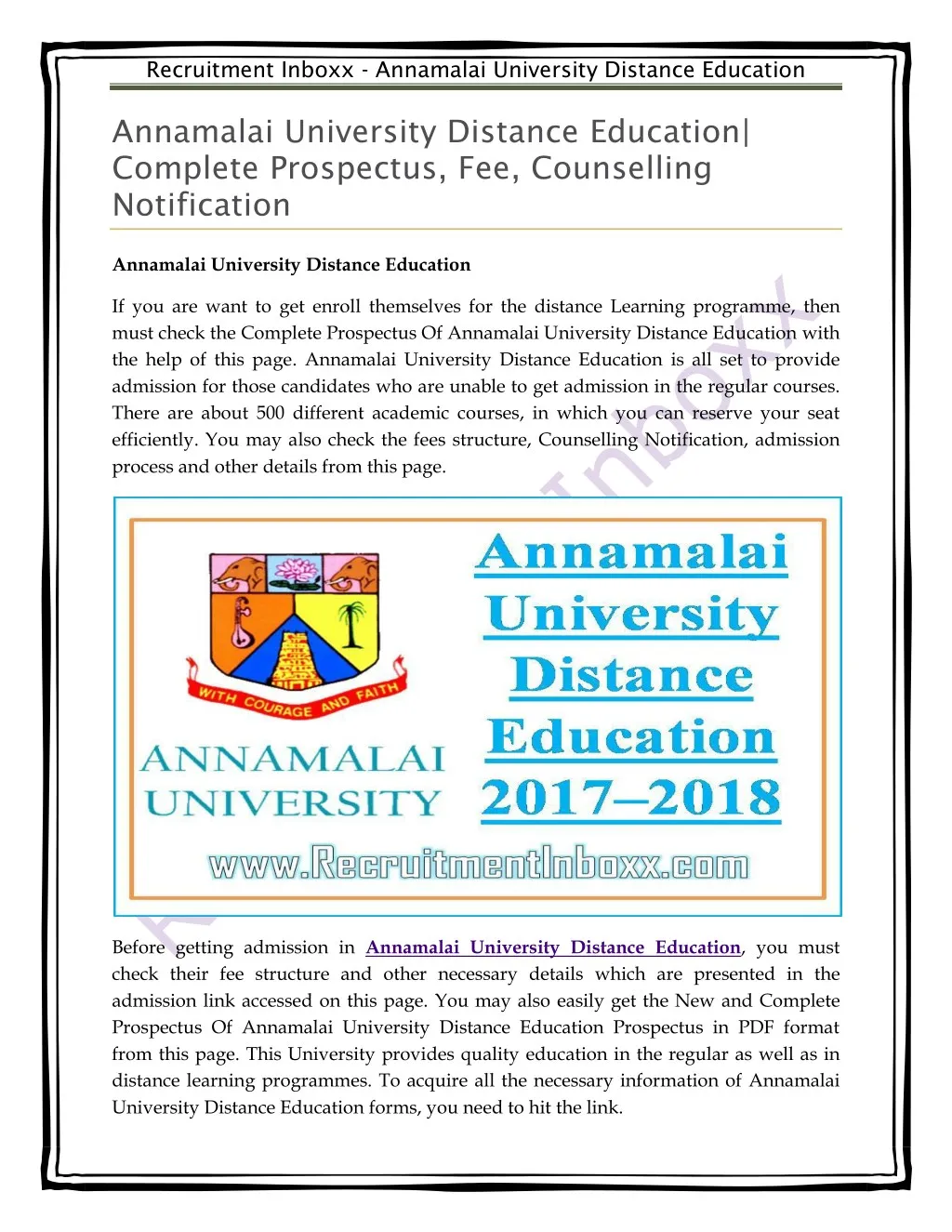 recruitment inboxx annamalai university distance