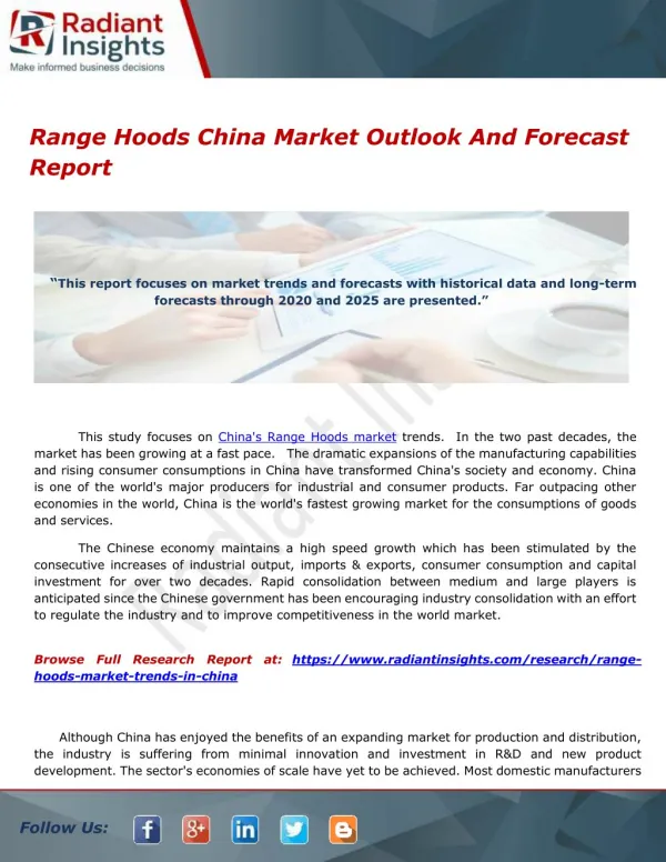 Range Hoods China Market Outlook And Forecast Report