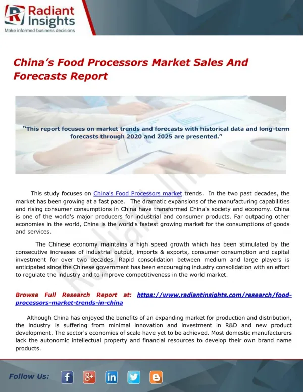 China’s Food Processors Market Sales And Forecasts Report