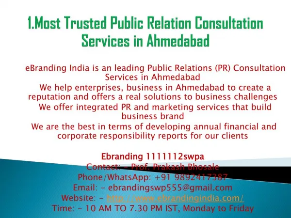 1.Most Trusted Public Relation Consultation Services in Ahmedabad