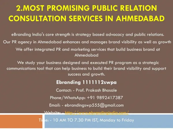 2.Most Promising Public Relation Consultation Services in Ahmedabad