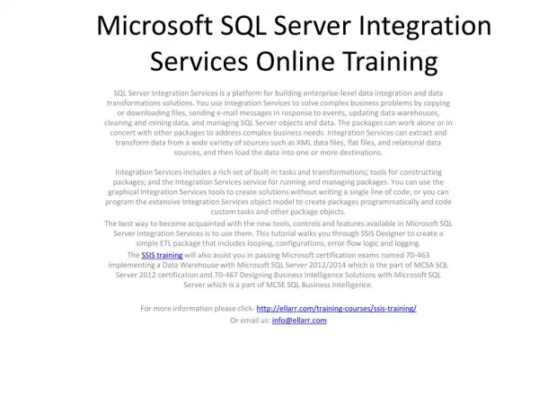 Microsoft SQL Server Integration Services Online Training