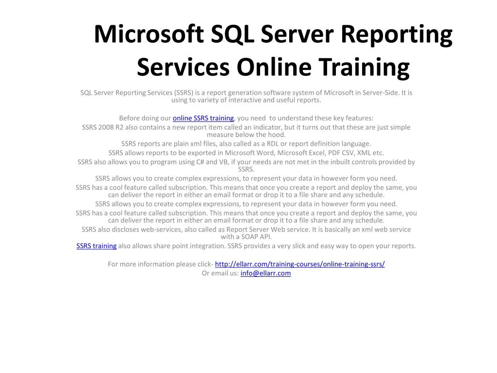 microsoft sql server reporting services online training