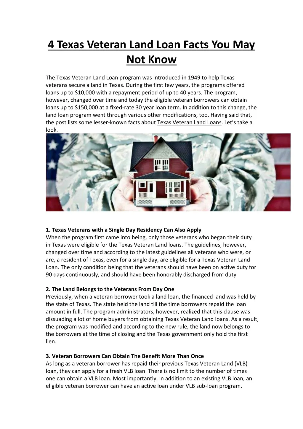 4 texas veteran land loan facts you may not know