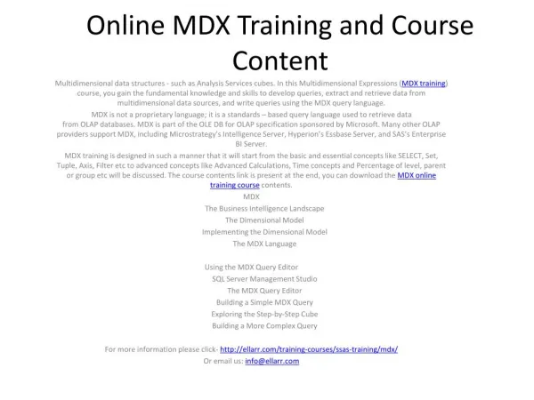 Online MDX Training and Course Content