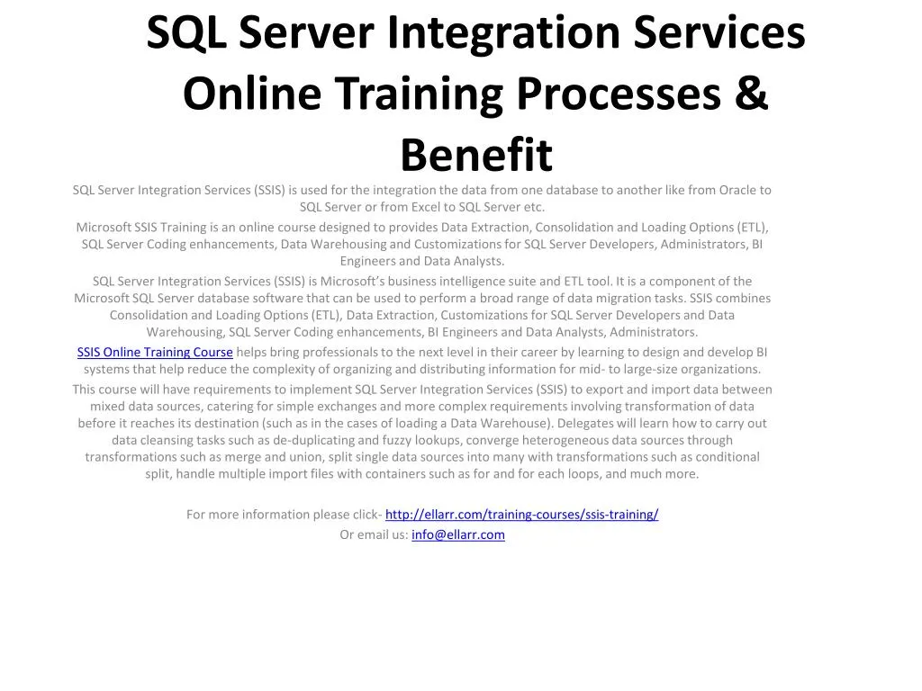sql server integration services online training processes benefit