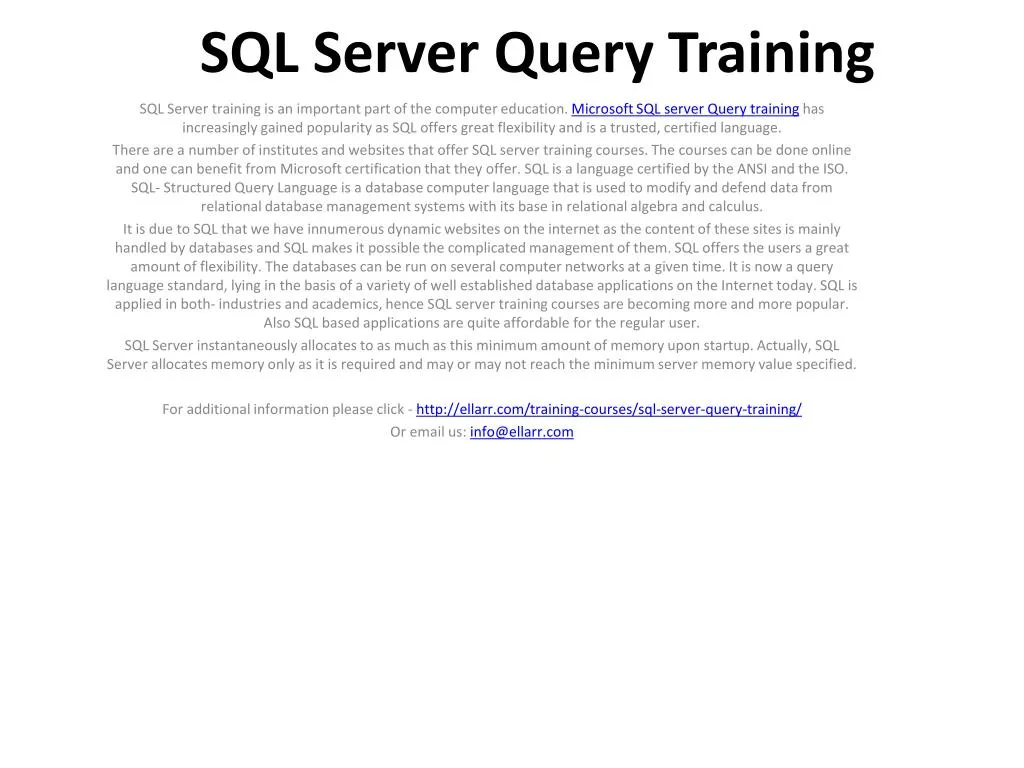 sql server query training
