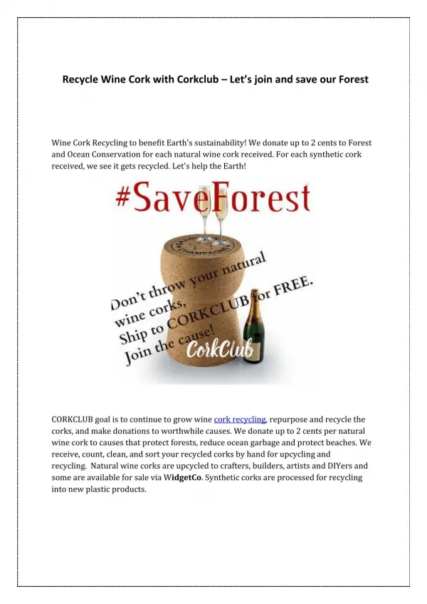 Recycle Wine Cork with Corkclub – Let’s join and save our Forest