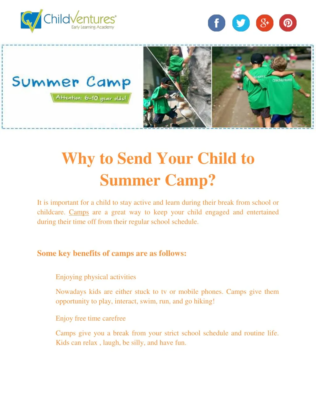 why to send your child to summer camp