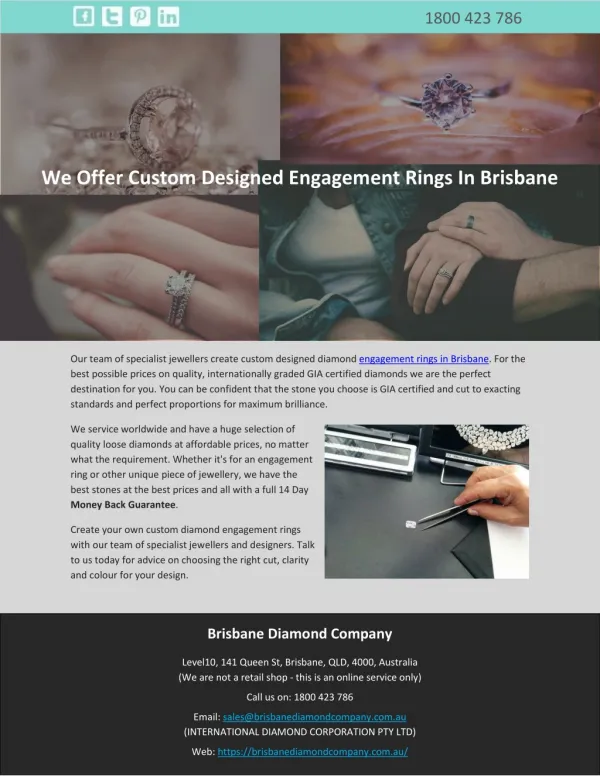 We Offer Custom Designed Engagement Rings in Brisbane