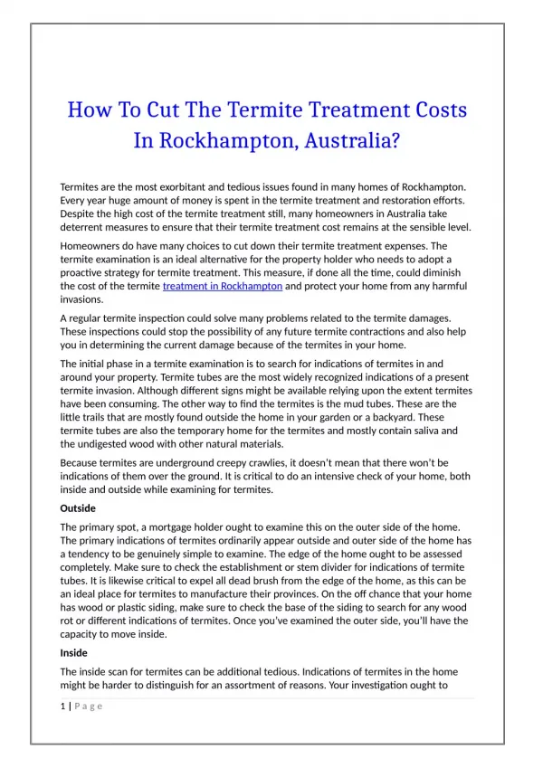 How To Cut The Termite Treatment Costs In Rockhampton, Australia?