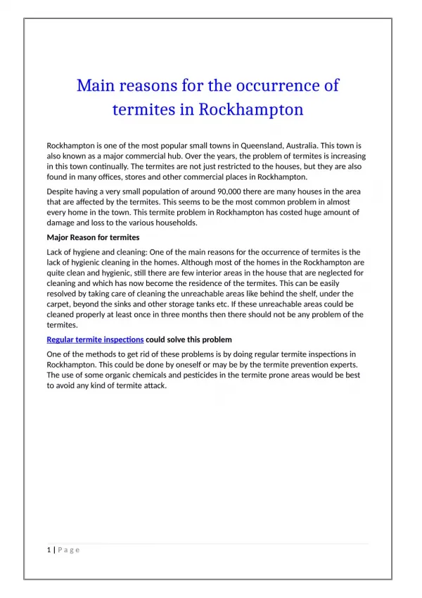 Main reasons for the occurrence of termites in Rockhampton