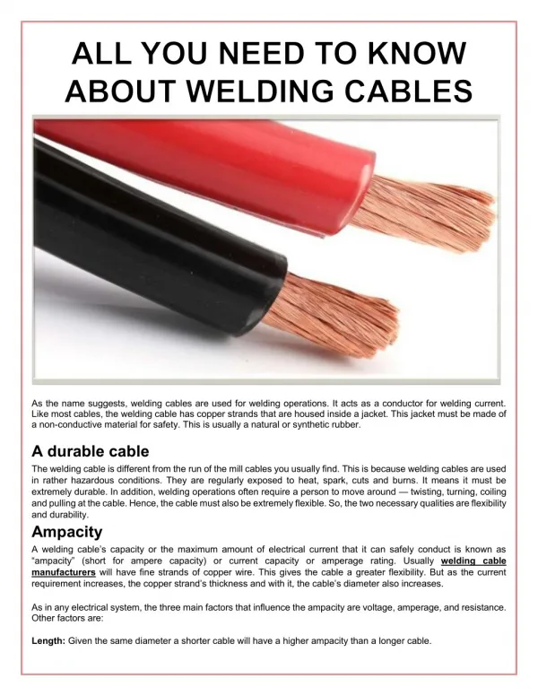 All You Need To Know About Welding Cables