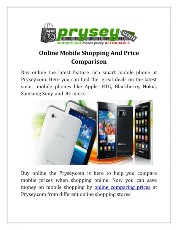 Online Mobile Shopping With Price Comparison | Prysey.com
