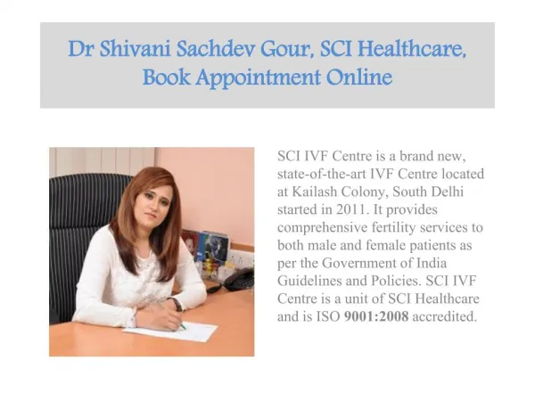 Dr Shivani Sachdev Gour, SCI Healthcare, Book Appointment Online