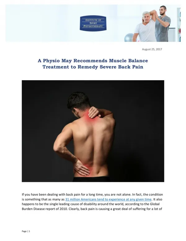 A Physio May Recommends Muscle Balance Treatment to Remedy Severe Back Pain