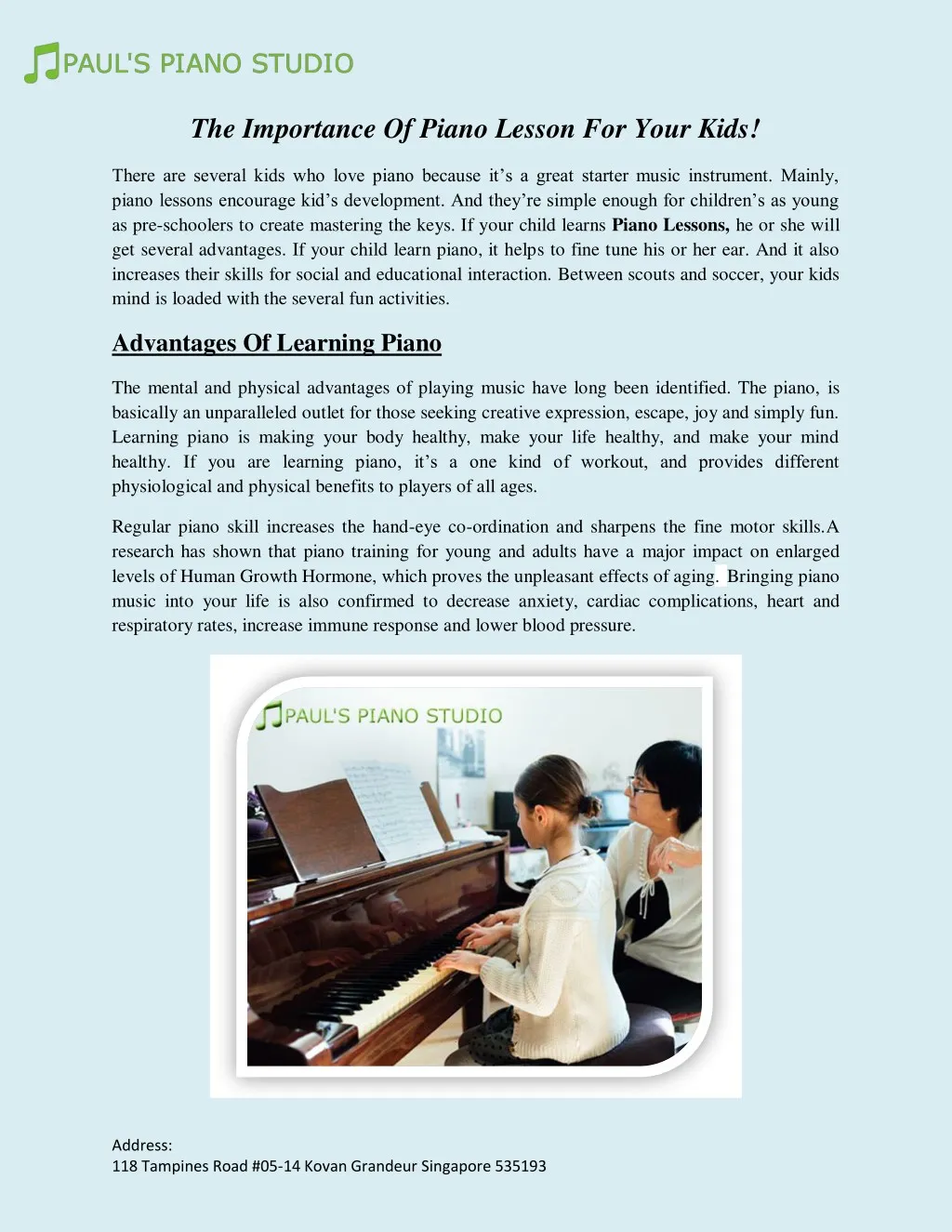 the importance of piano lesson for your kids