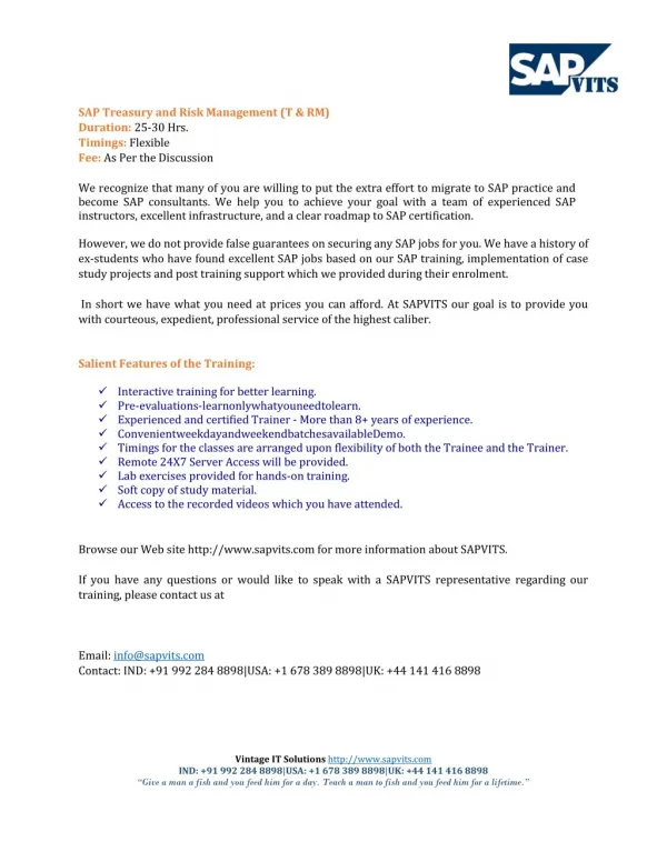 SAP TRM-Treasury and Risk Management Course Content PDF