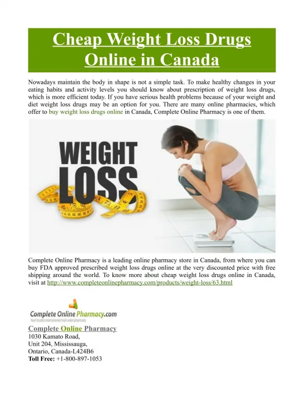 Cheap Weight Loss Drugs Online in Canada