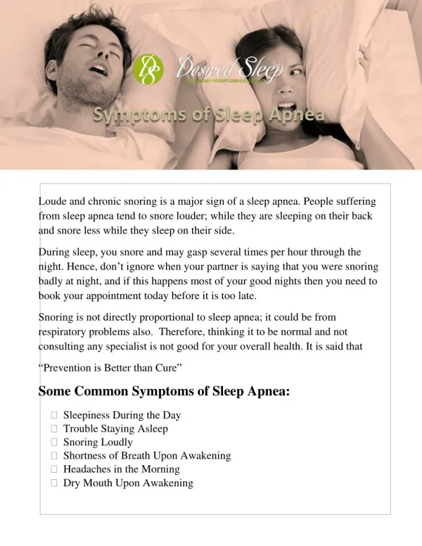Early Symptoms of Sleep Apnea