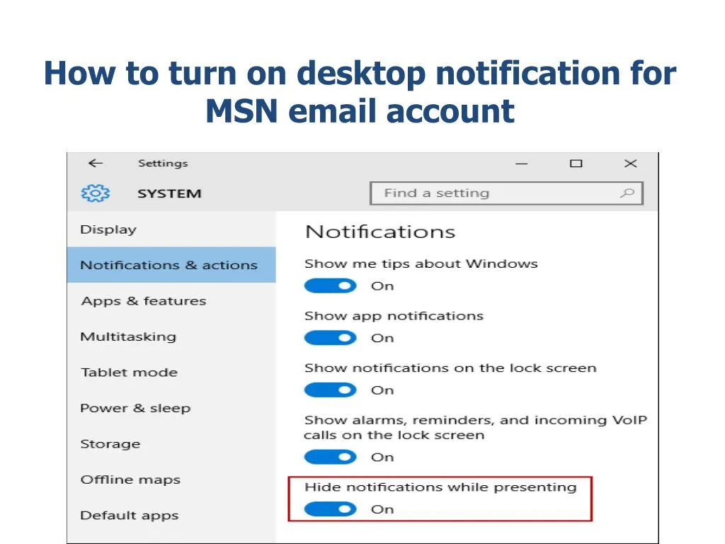 how to turn on desktop notification for msn email account