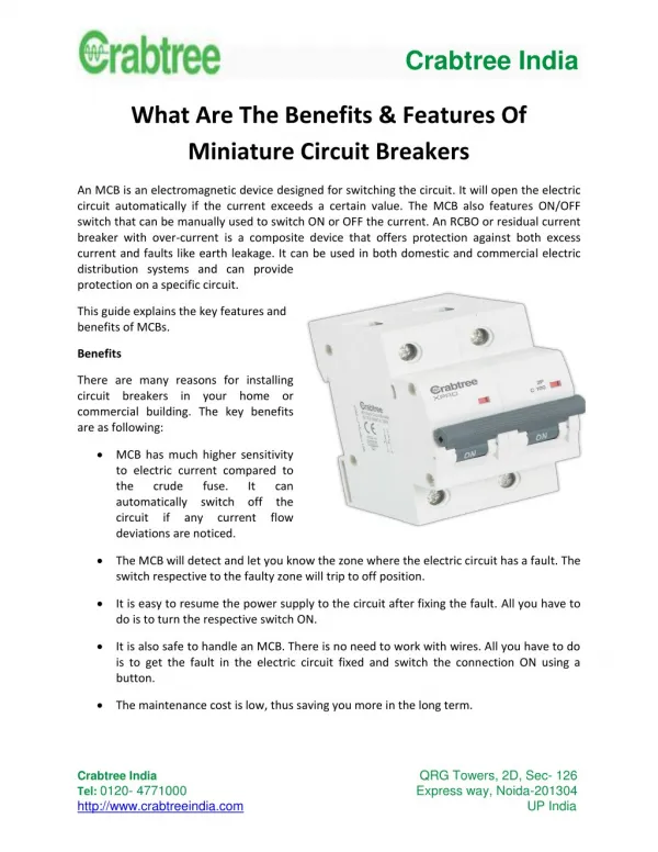 What Are The Benefits & Features Of Miniature Circuit Breakers?