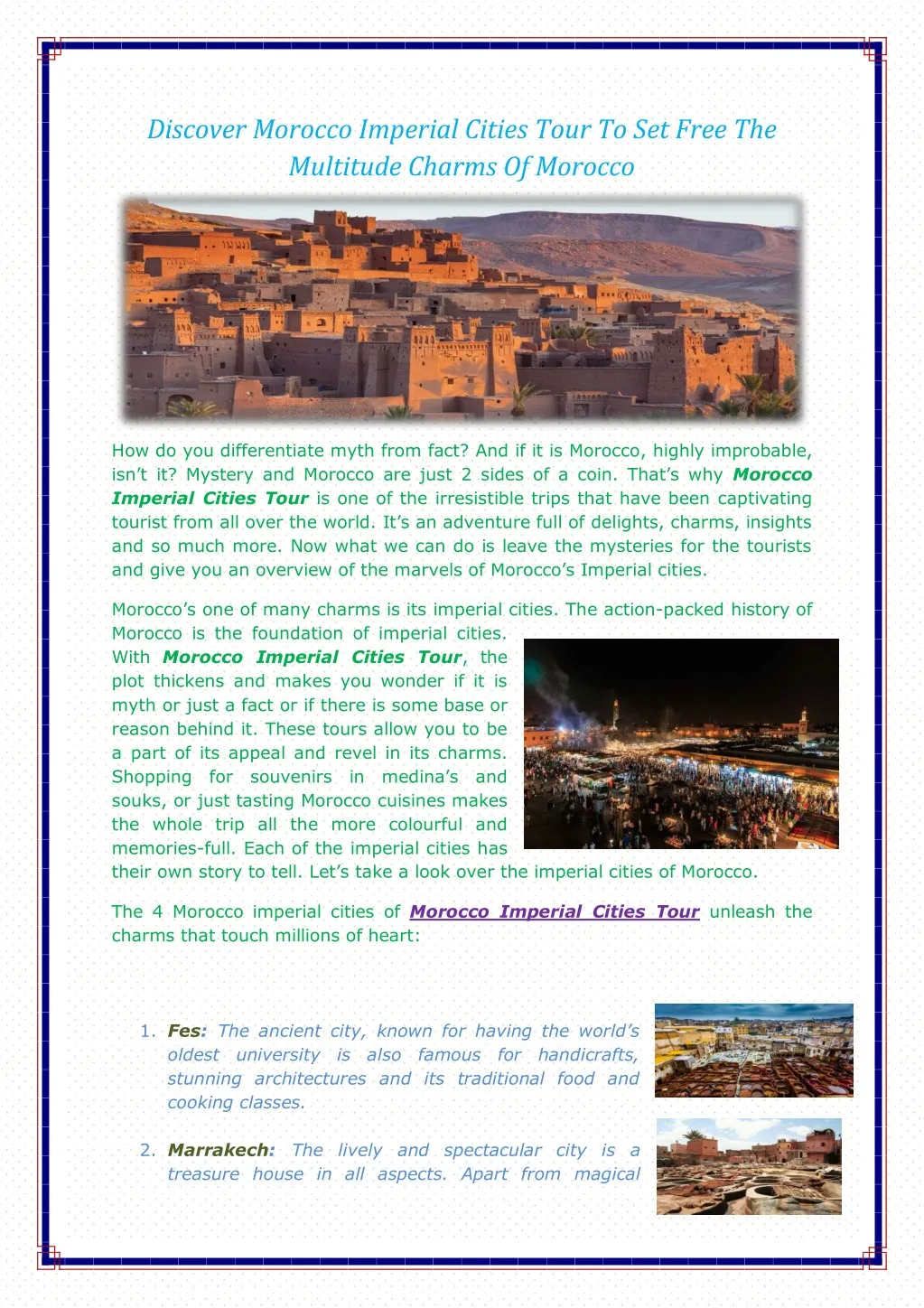 discover morocco imperial cities tour to set free