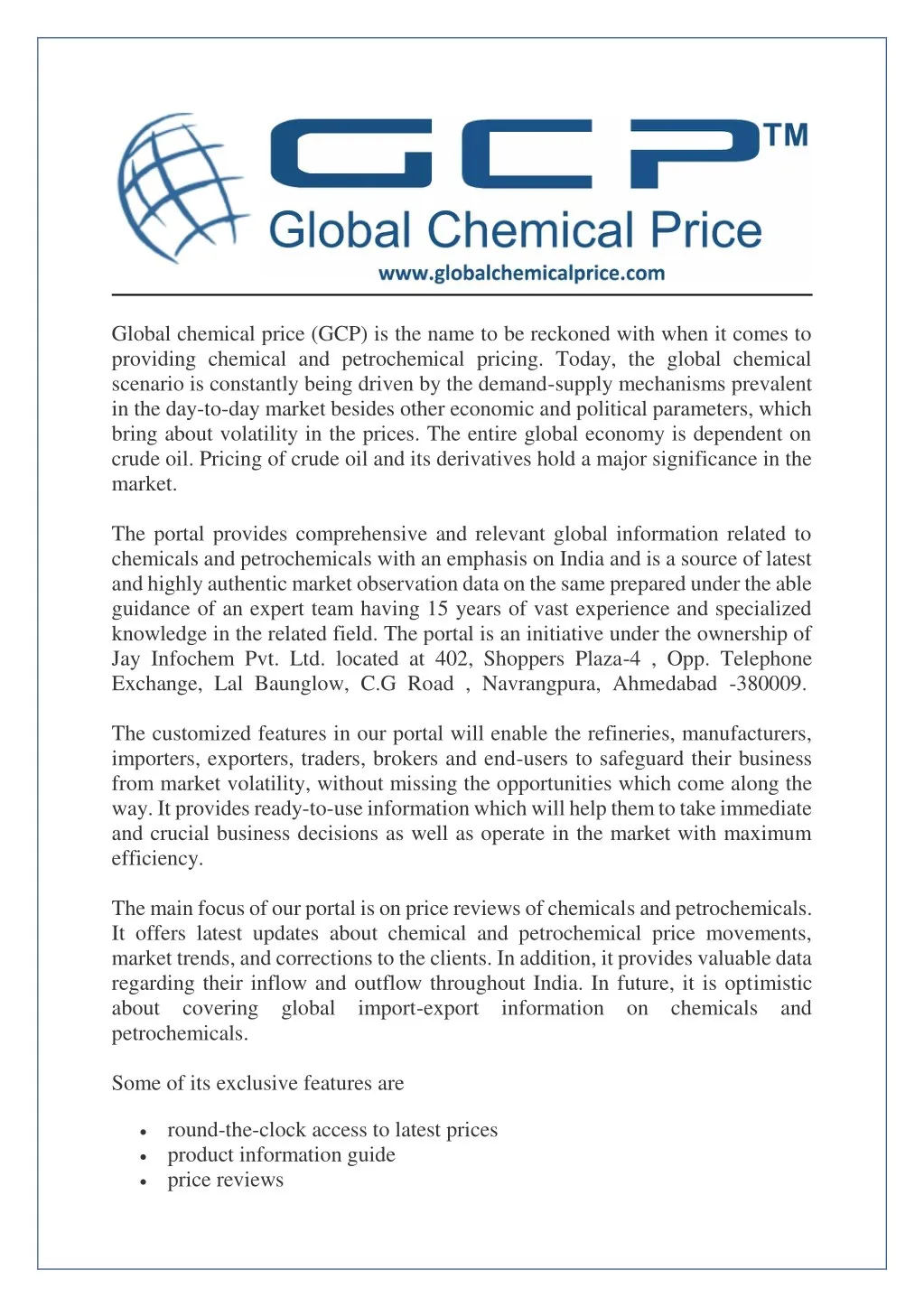 global chemical price gcp is the name