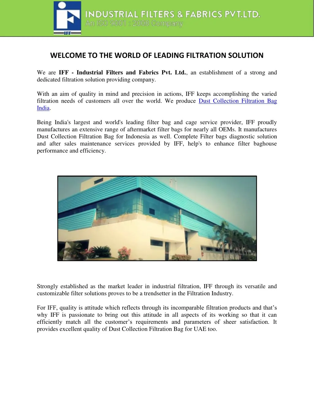 welcome to the world of leading filtration