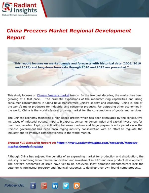 China Freezers Market Regional Development Report