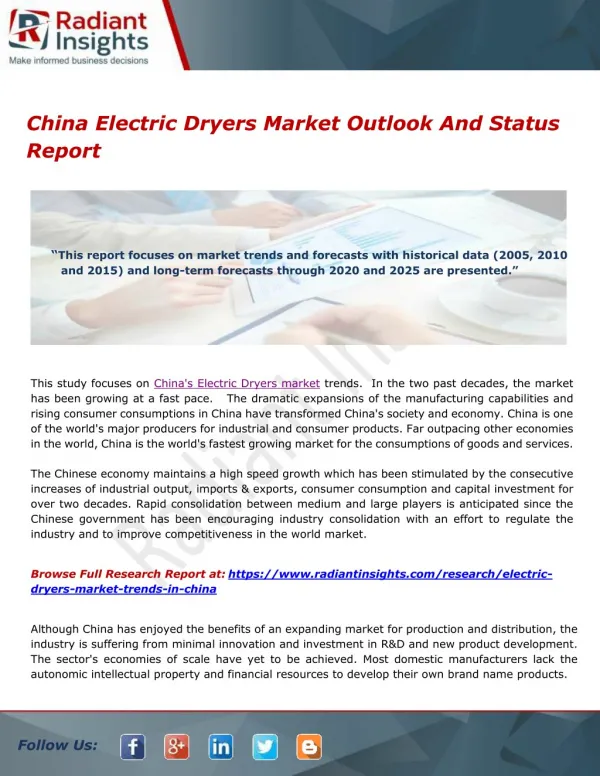 China Electric Dryers Market Outlook And Status Report
