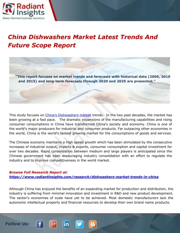 China Dishwashers Market Latest Trends And Future Scope Report