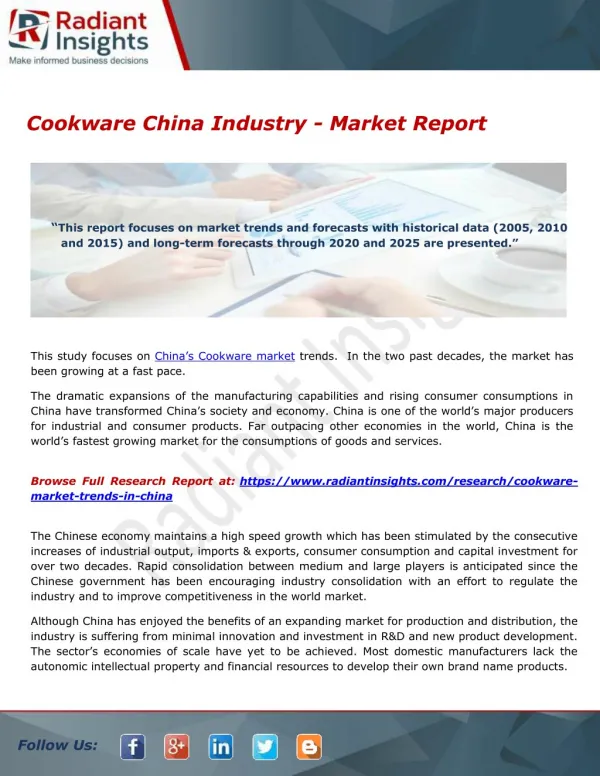 Cookware China Industry - Market Report