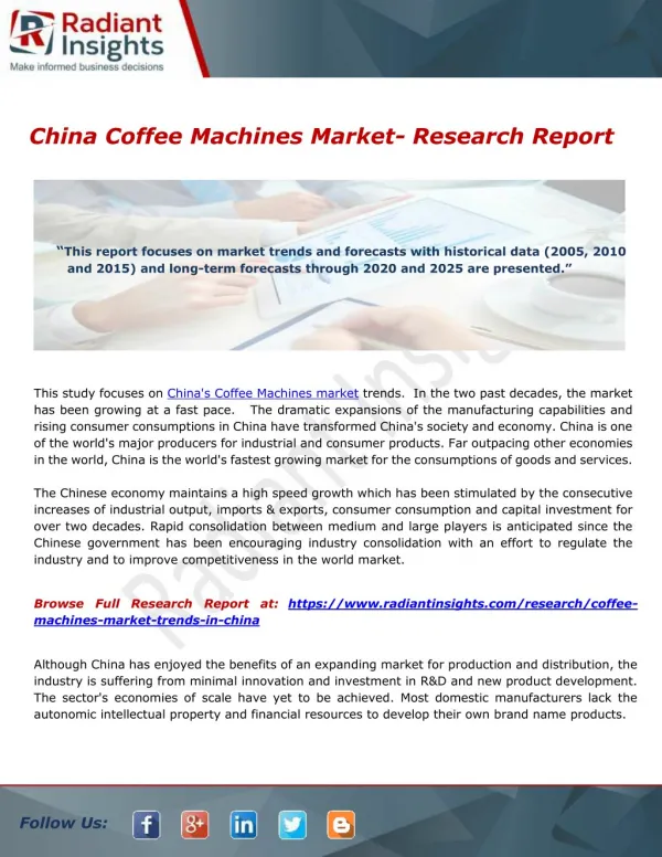 China Coffee Machines Market- Research Report