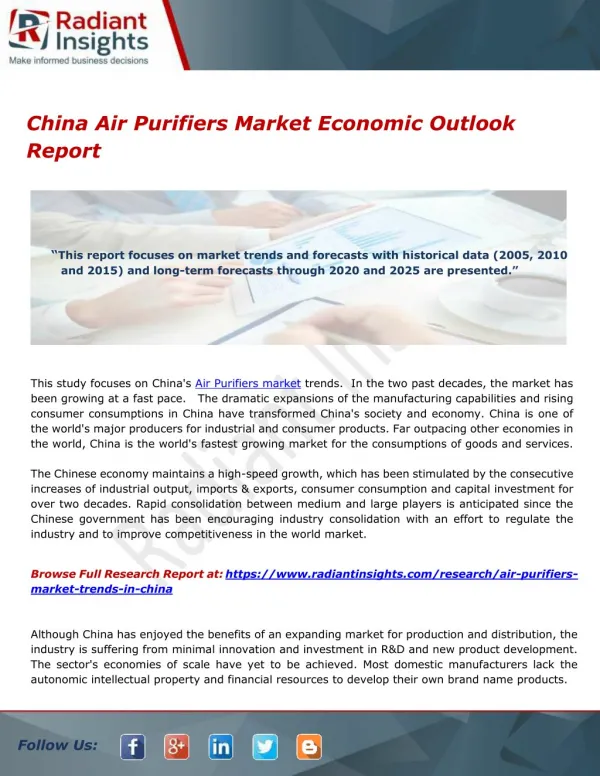 China Air Purifiers Market Economic Outlook Report