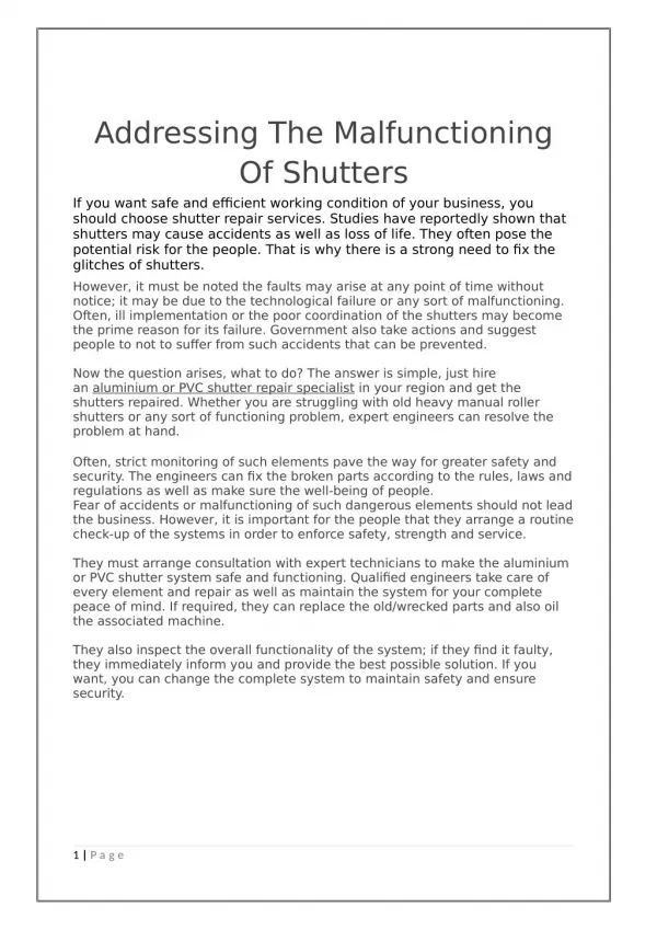 Addressing The Malfunctioning Of Shutters