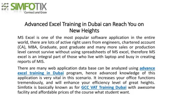 Advanced Excel Training in Dubai can Reach You on New Height