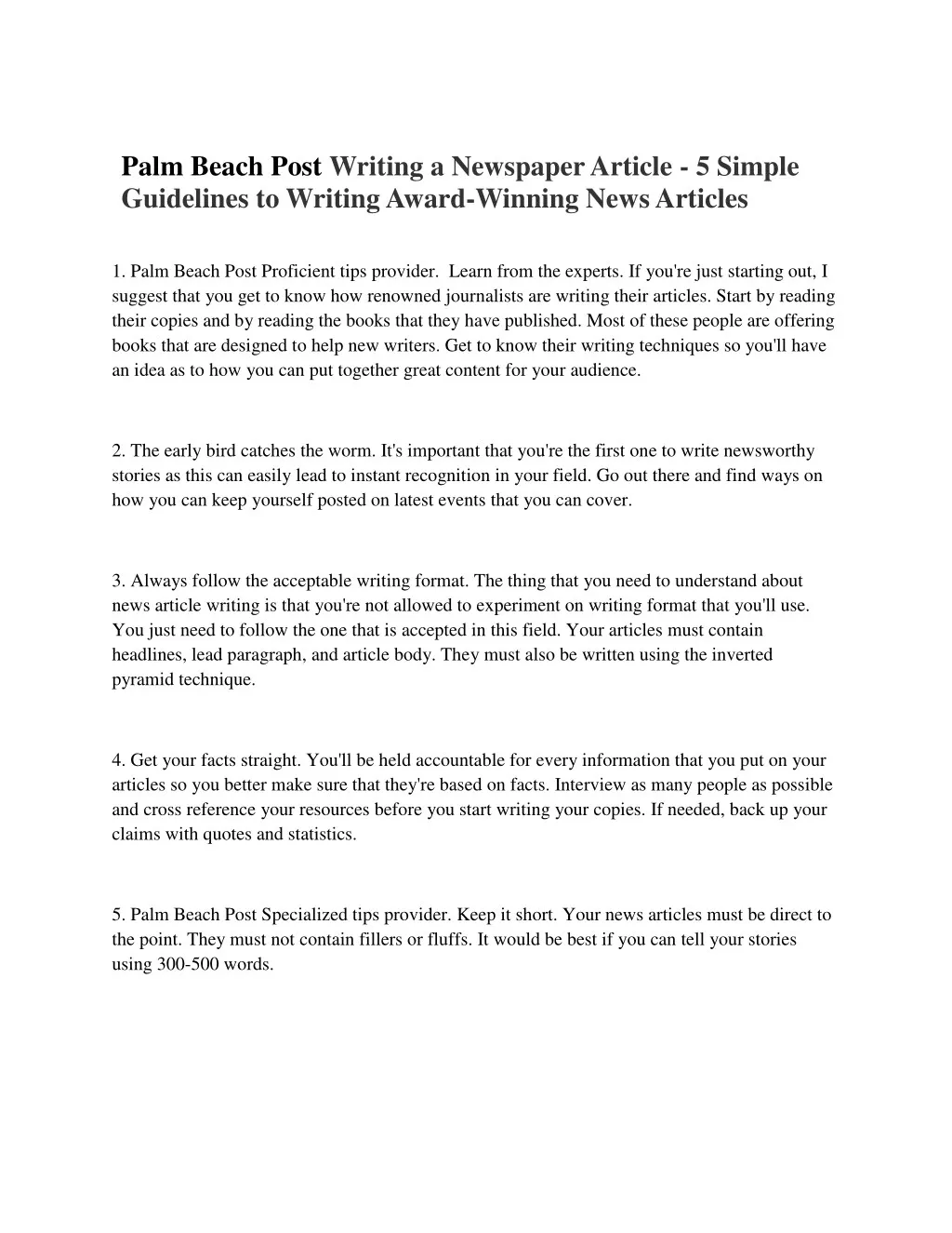 palm beach post writing a newspaper article