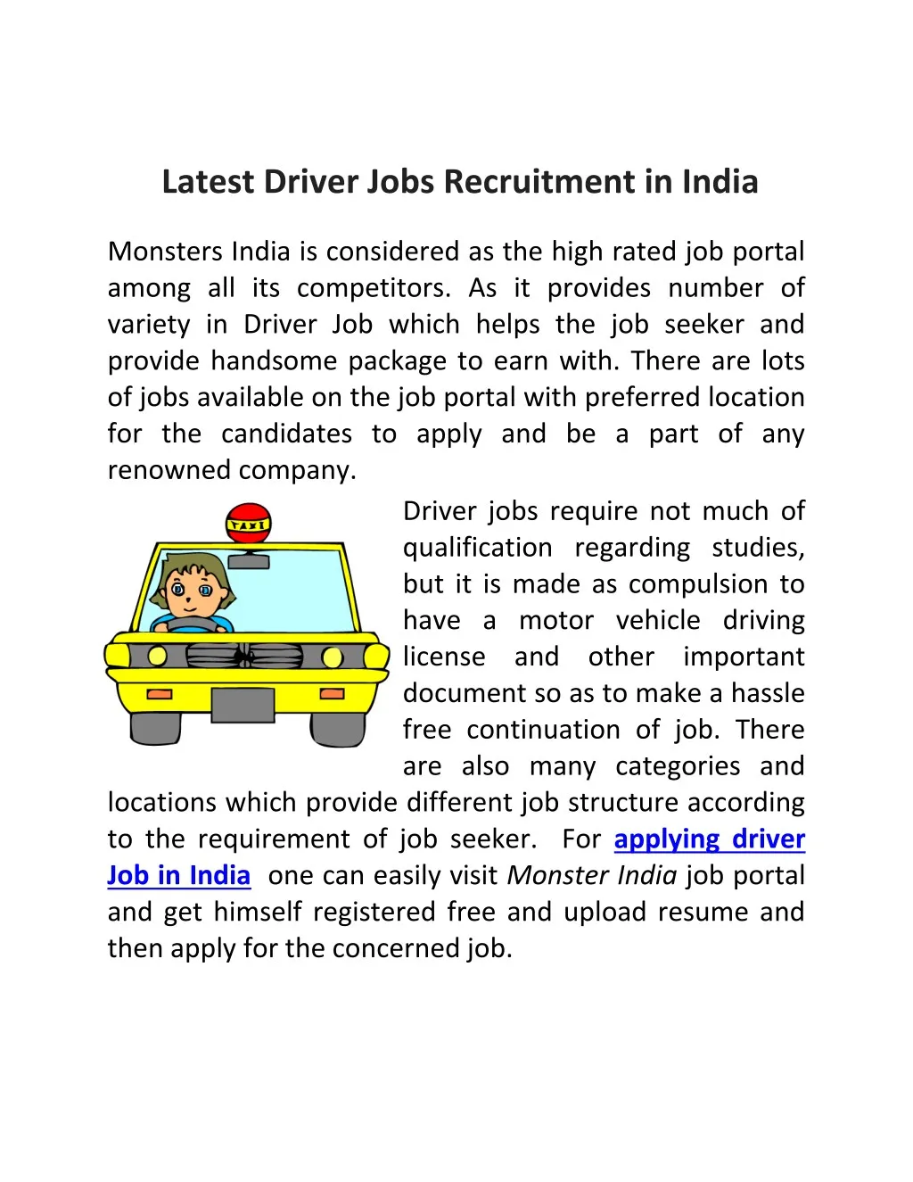 latest driver jobs recruitment in india