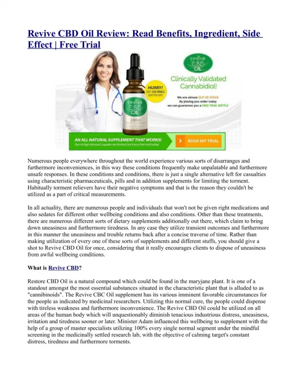 Revive CBD Oil Review: Read Benefits, Ingredient, Side Effect | Free Trial