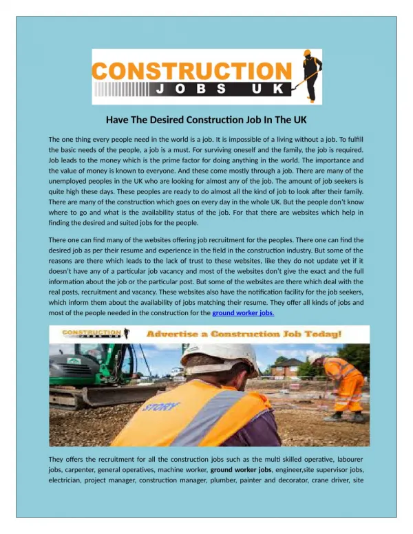 websites provide all kinds of construction jobs